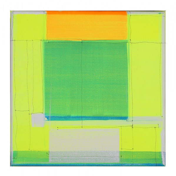 19-Raum mit Grün,   Bild mit grüngelb und blau, Acryl Bleistift LWD,   Marius D. Kettler   2019